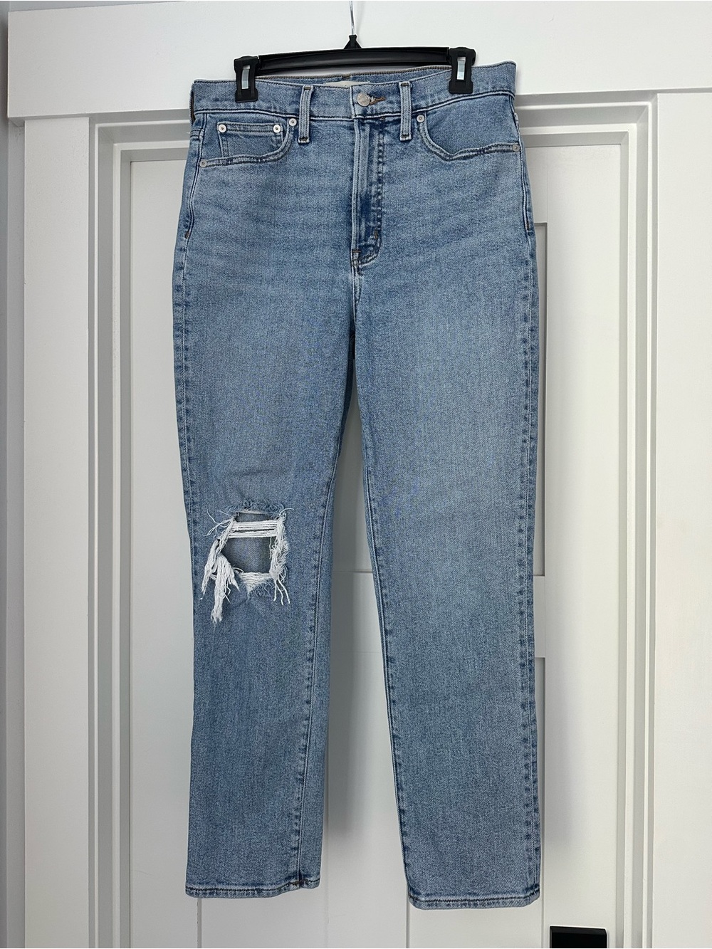 Madewell Light Blue Straight-Leg Distressed Jeans